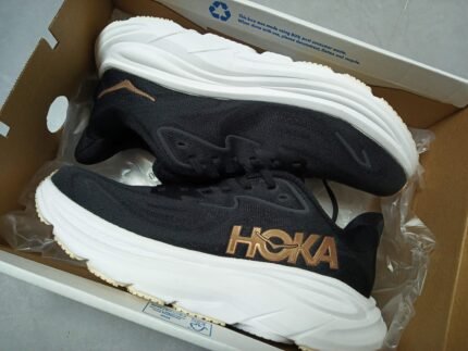 Hoka Clifton 10 Women’s Lightweight Cushioned Road Running Trainers Black White Rose Gold NO.3652